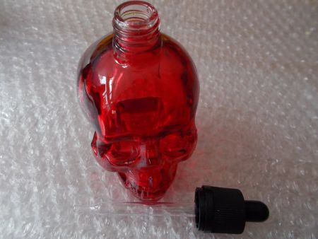 Totenkopfflasche 120ml mit gerader Glaspipette - rot