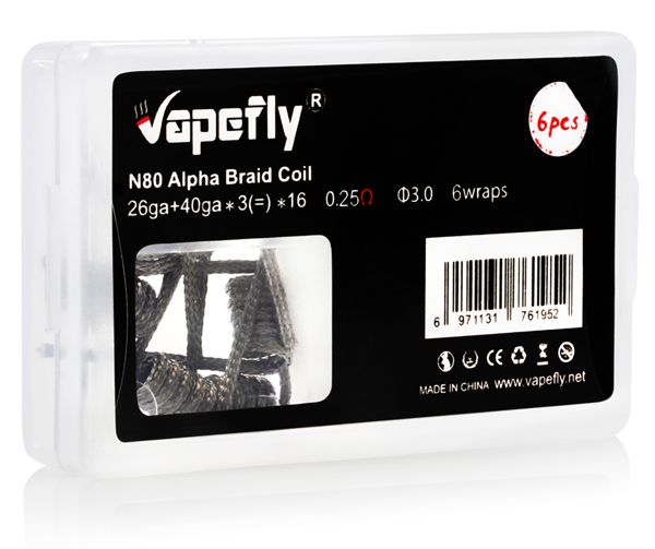 Vapefly 6x Prebuild Ni80 Alpha Braid Coil 0.25 Ohm